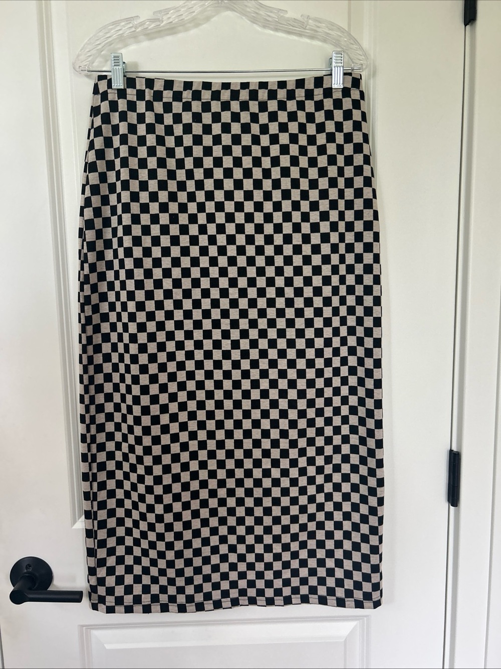 DRESSED IN LALA size XL Straight Midi Checkerboard Knit Rayon Spandex Skirt